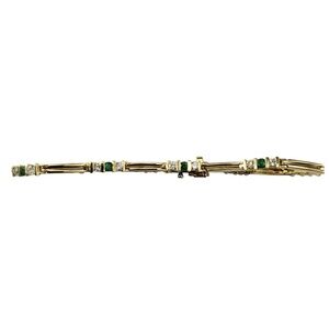 14K Yellow Gold Natural Emerald and Diamond Link Bracelet  #21216